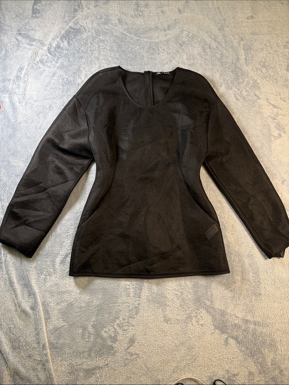 Zara Black Long Sleeve Mesh Crewneck Top